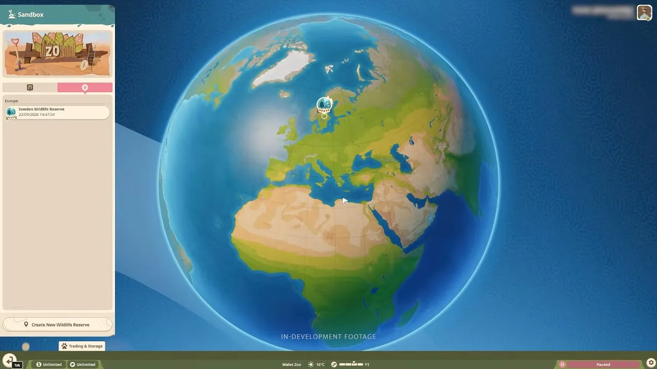 Planet Zoo 2 wildlife reserves Planet Hub showing Sweden Wildlife Reserve and the creation button